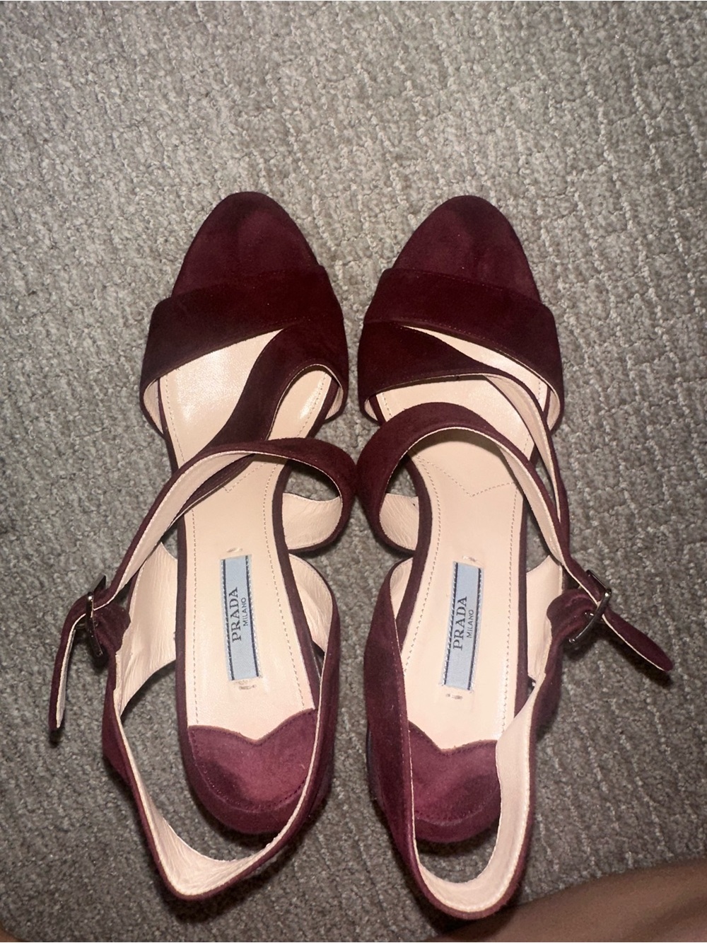 Prada Women's Burgundy Suede Strappy Slingback Heels - Picture 3 of 9